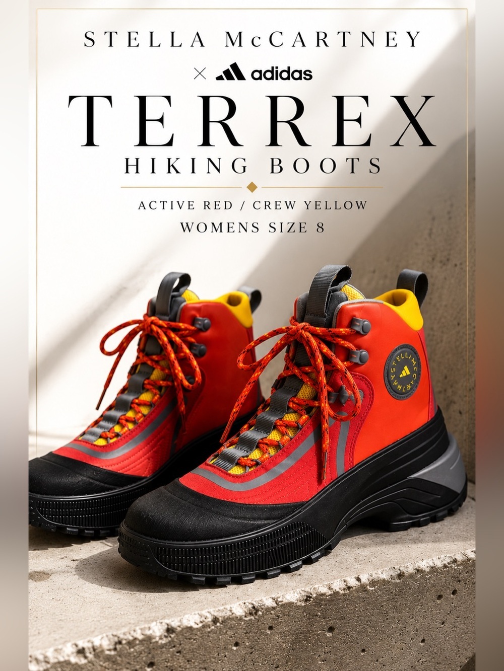 Stella McCartney x adidas Terrex Hiking Boots Active Red Yellow Size 8 NWT